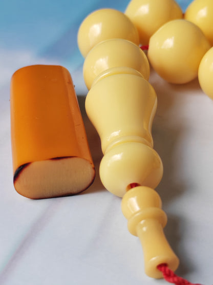 COLOR CHANGE UPDATE | Ivory Cream Bakelite Tasbih – 45 Beads, Rare Istanbul Shape