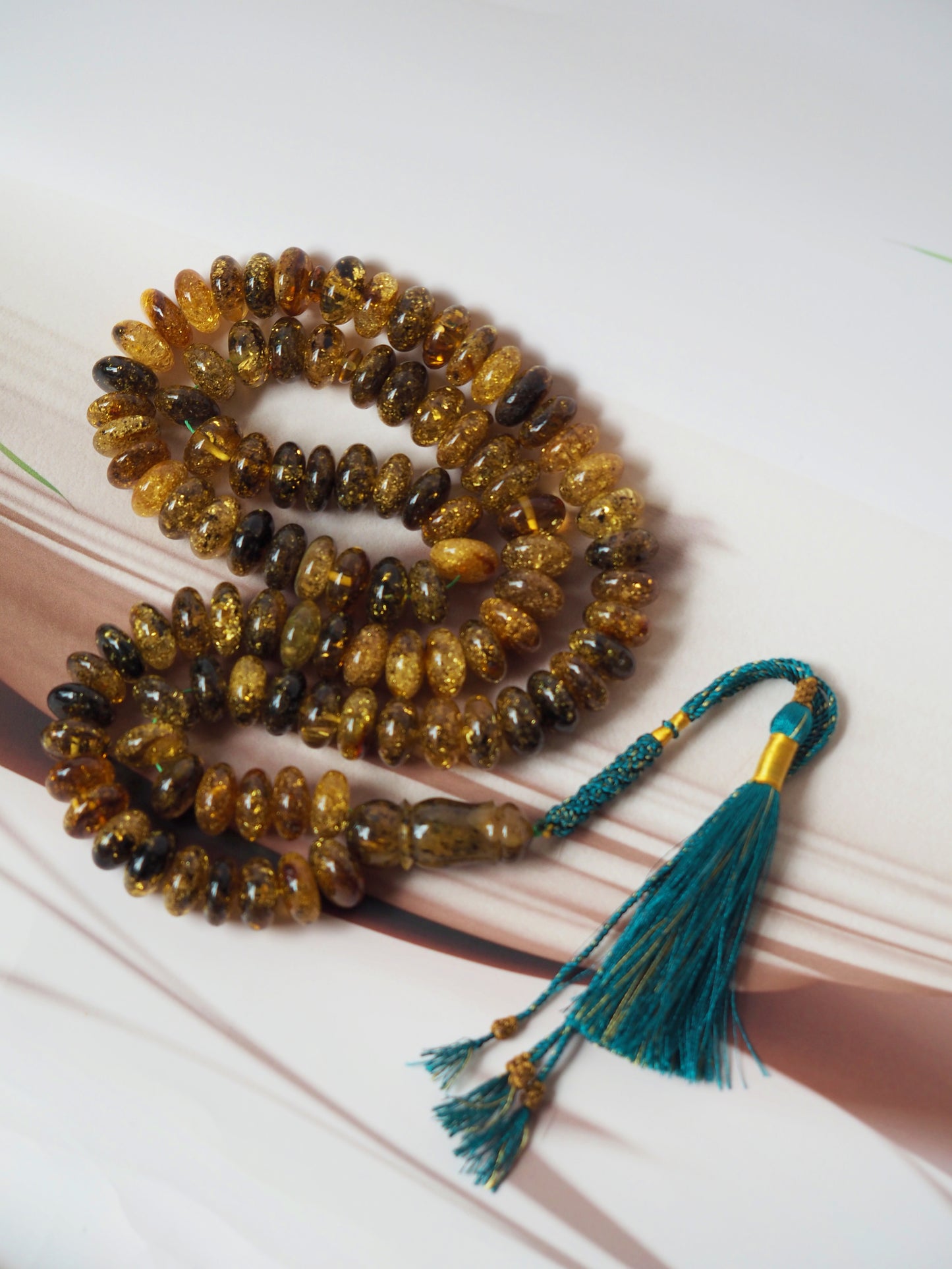 Natural Sea Green Amber with Bubbles of Air Misbah 99 Beads | Donut Shape