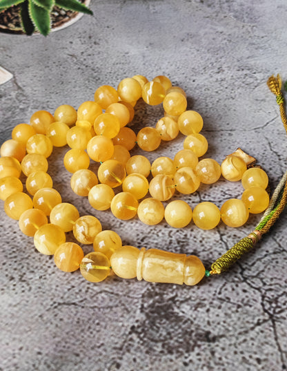 Unique Jumbo Half-Half Baltic Amber Misbah | 124g Statement Piece with Amber Pendant - 63 Beads