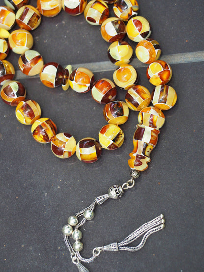 Natural Mozaic Multicolor Amber Rosary 12mm