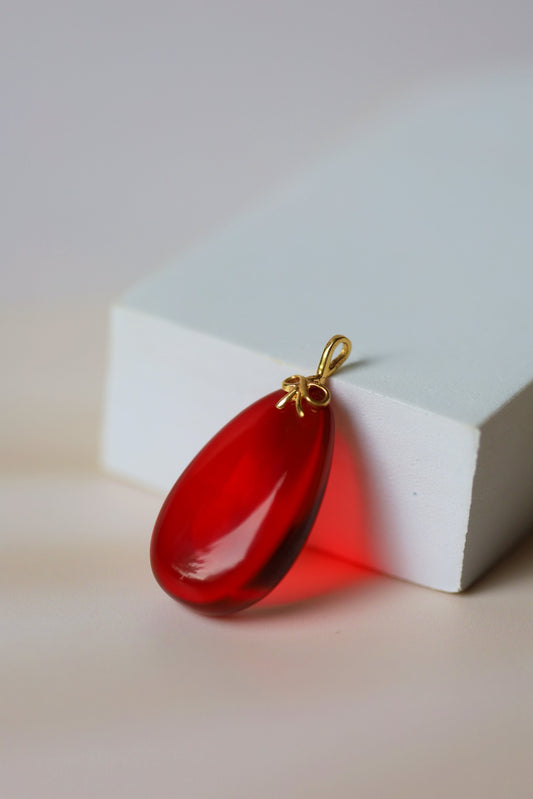 Red Amber Pendant With Gold Hook