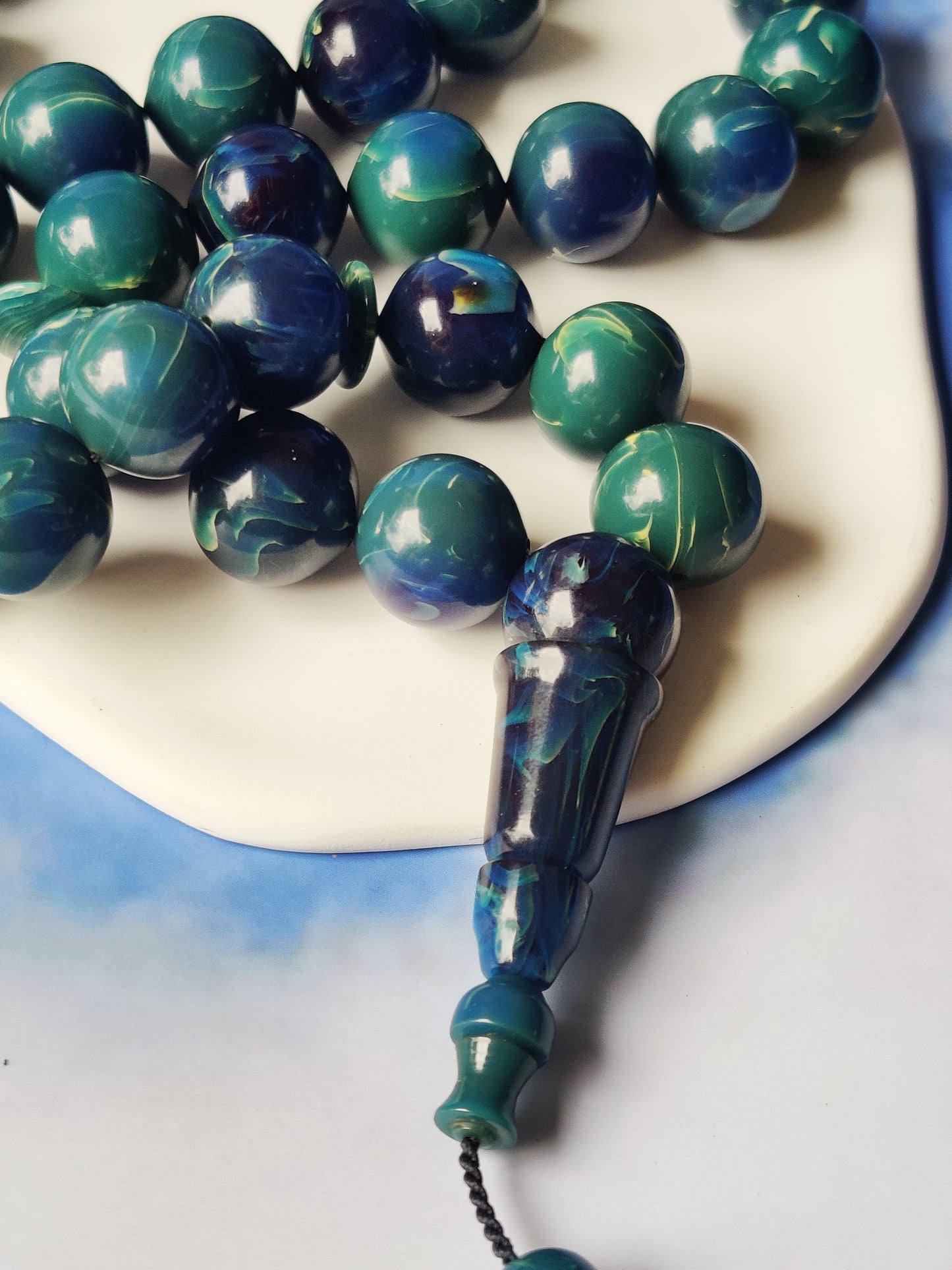 Unique Blue Moon German Bakelite Rosary 45 Beads