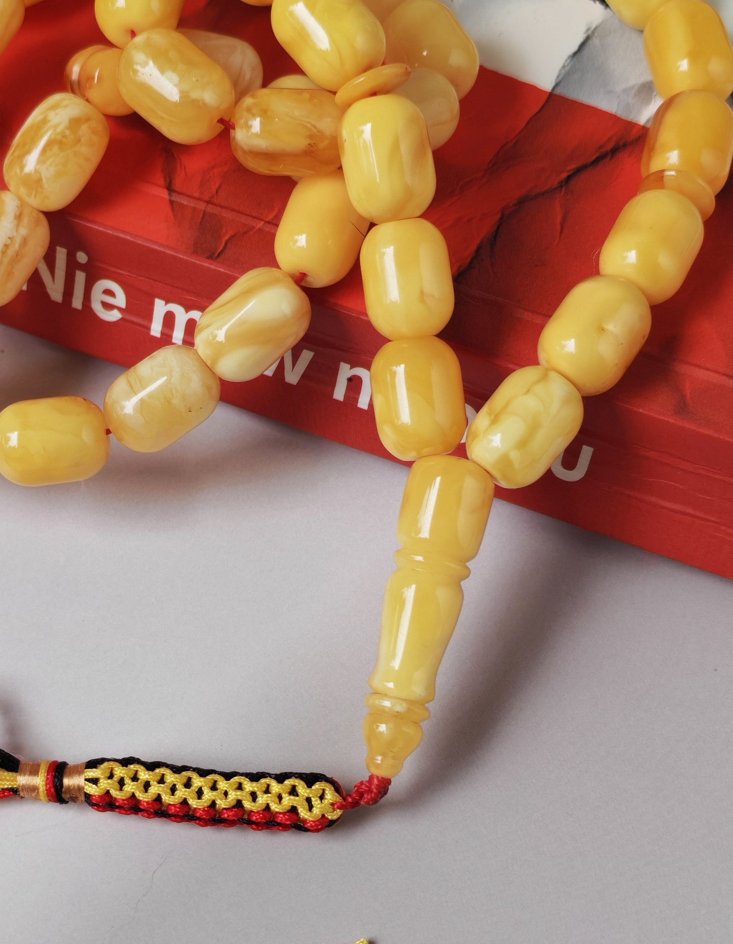 Mature Butterscotch Amber Rosary – 49 Barrel Beads | Deep Honey Accents