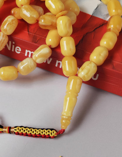 Mature Butterscotch Amber Rosary – 49 Barrel Beads | Deep Honey Accents