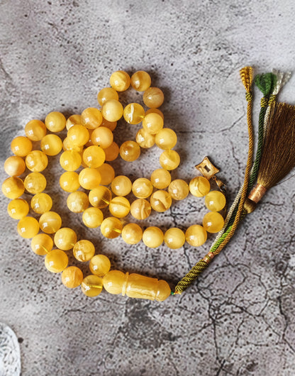 Unique Jumbo Half-Half Baltic Amber Misbah | 124g Statement Piece with Amber Pendant - 63 Beads