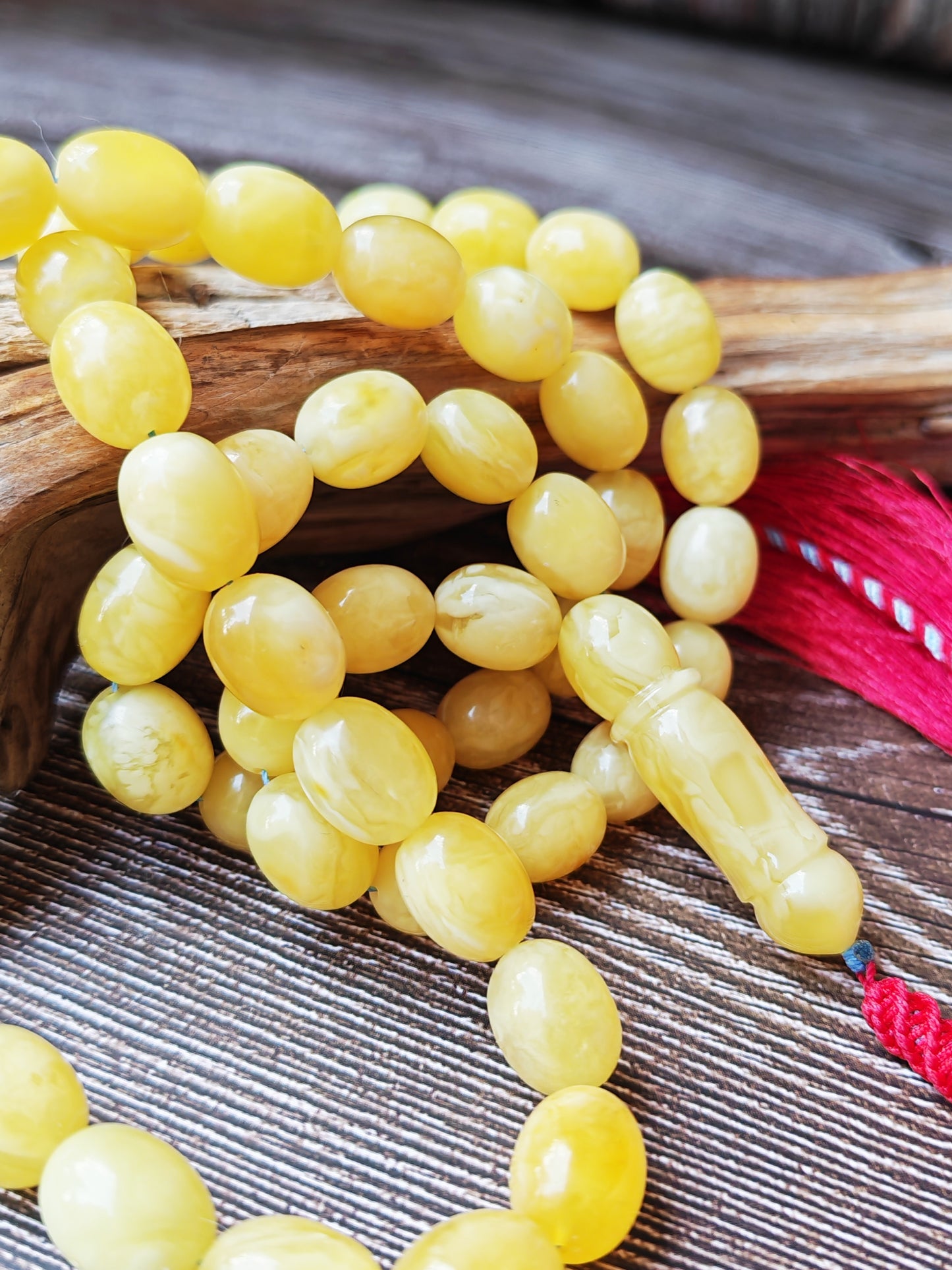 Super Baltic Amber Rosary | 55 Pigeon Egg–Shaped Beads, Butterscotch & Royal White