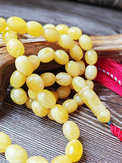 Super Baltic Amber Rosary | 55 Pigeon Egg–Shaped Beads, Butterscotch & Royal White