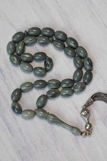 Cloudy Grey "Chernobyl" Bakelite Misbah 33 Beads