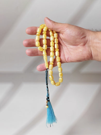 Bright Milk With Honey Inclusions Amber Rosary – 33 Barrel Beads | Unique Long Imam