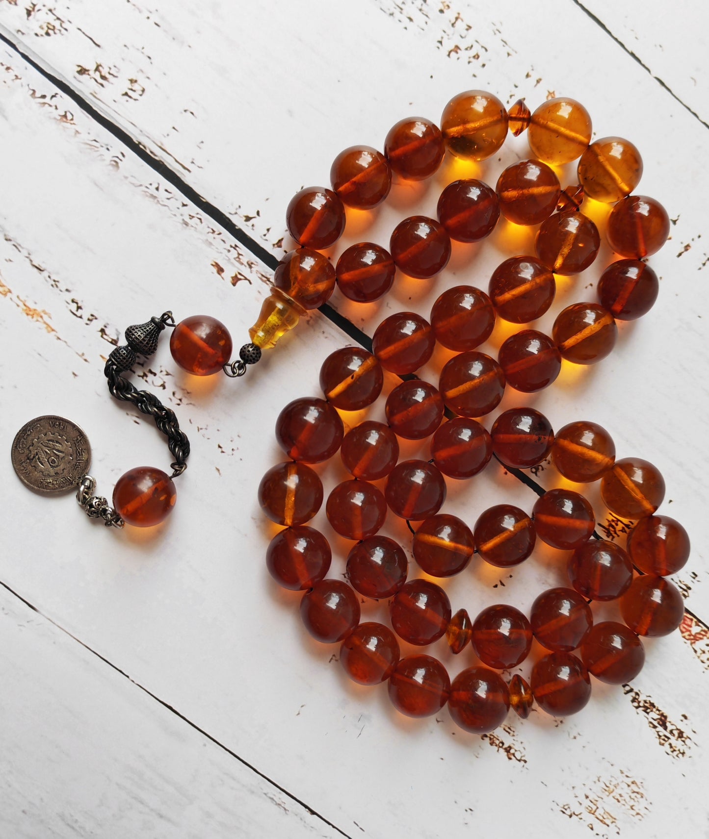 Antique Melted Baltic Amber Rosary | Kaliningrad Origin | Jumbo Size | 47 Beads