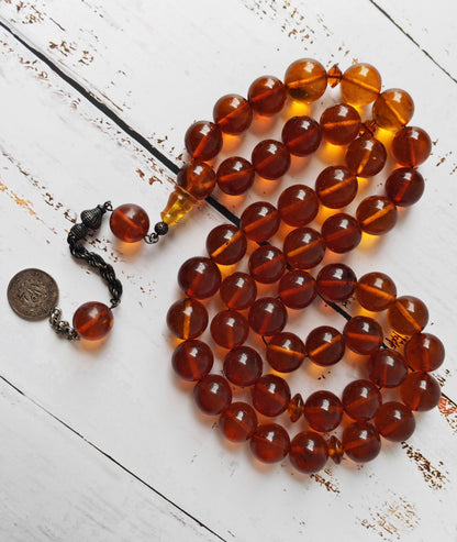 Antique Melted Baltic Amber Rosary | Kaliningrad Origin | Jumbo Size | 47 Beads