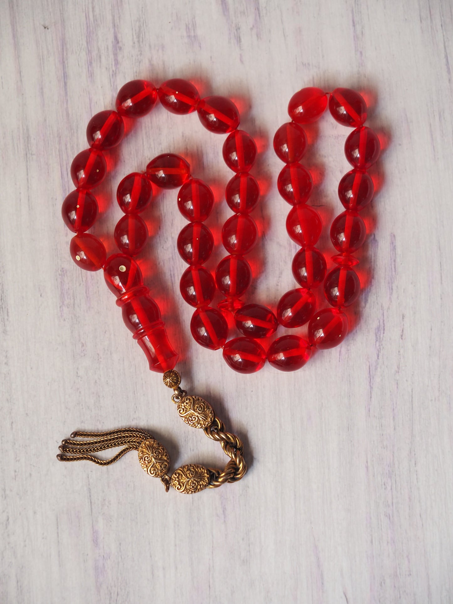Red Olive Shaped Bakelite Rosary 33 Beads