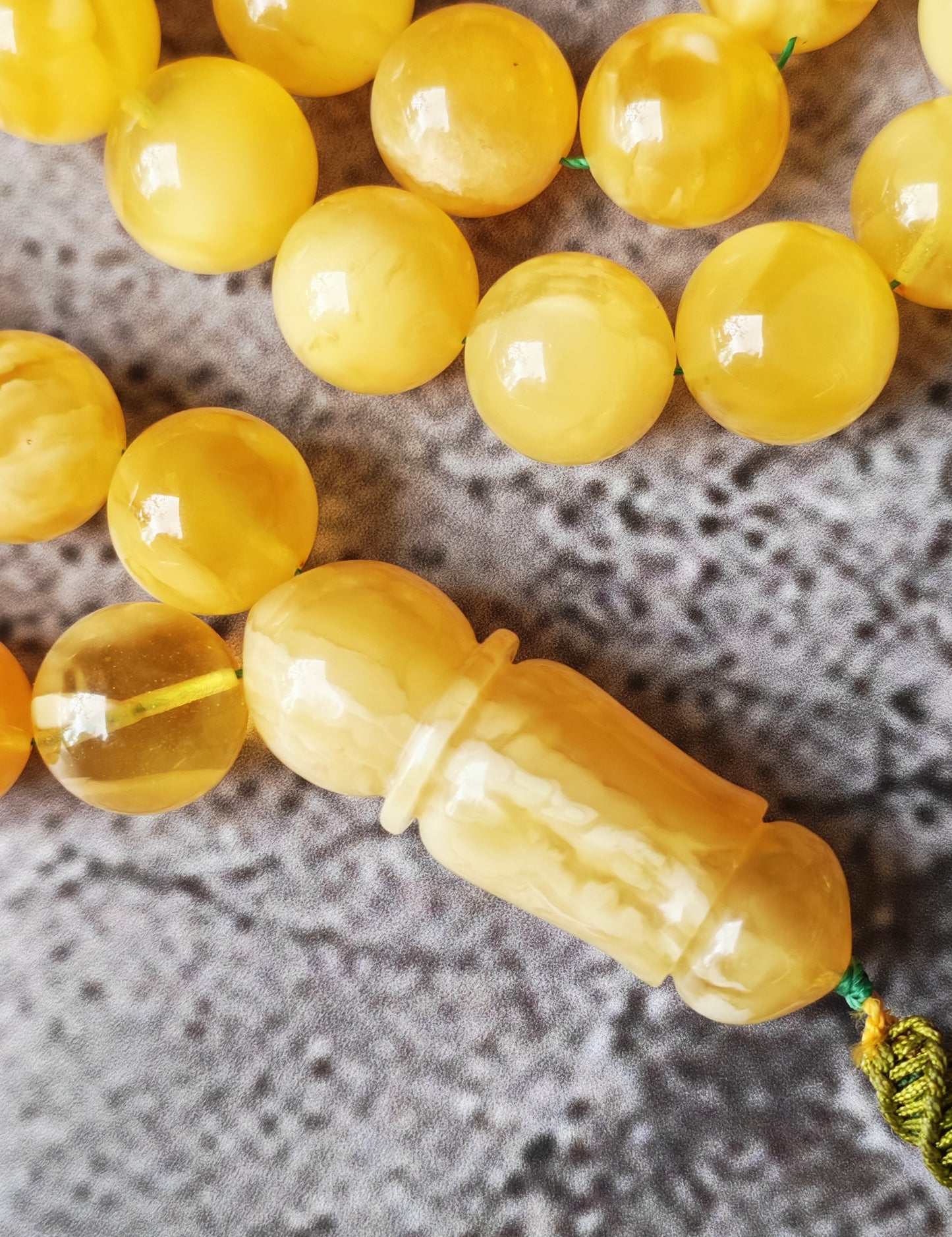 Unique Jumbo Half-Half Baltic Amber Misbah | 124g Statement Piece with Amber Pendant - 63 Beads