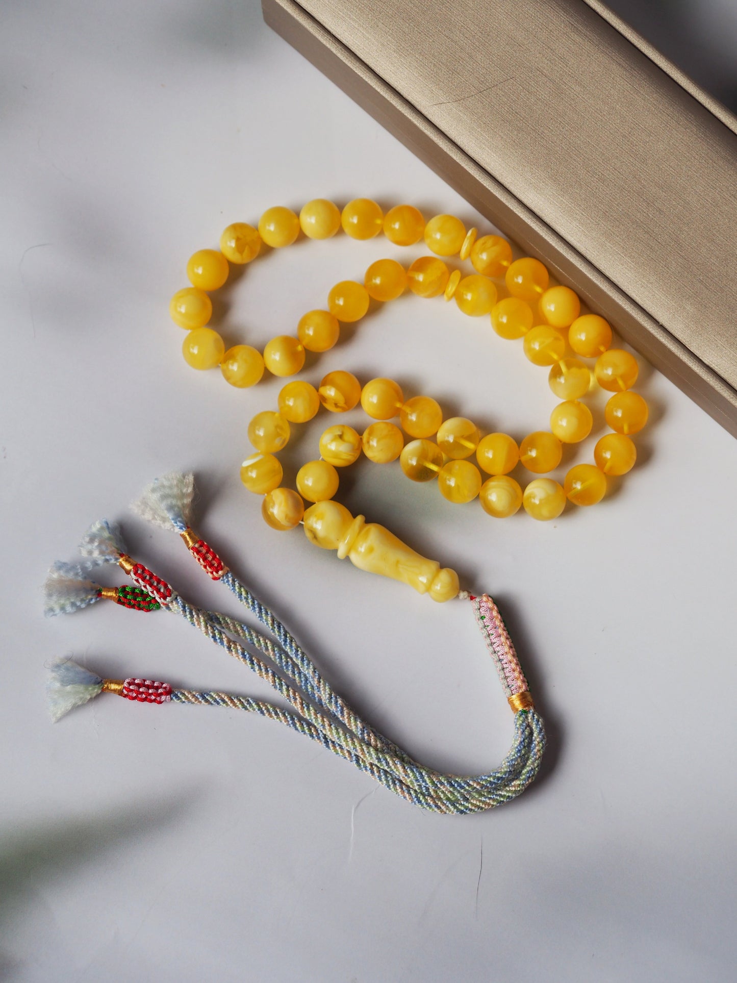 Natural Butterscotch and Royal White Amber Rosary / Misbaha with Certificate