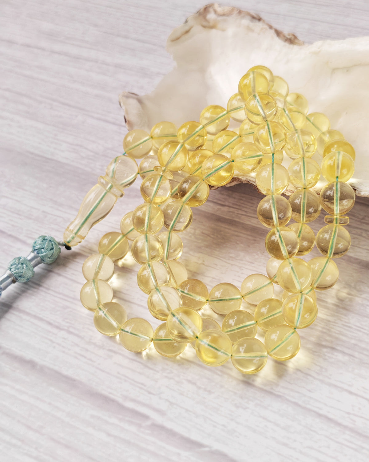 Natural Transparent Glass Clear Baltic Amber Misbah | 78 Round Beads | 9.7mm | 41.1g