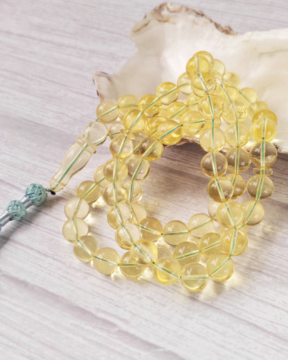Natural Transparent Glass Clear Baltic Amber Misbah | 78 Round Beads | 9.7mm | 41.1g