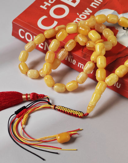 Mature Butterscotch Amber Rosary – 49 Barrel Beads | Deep Honey Accents