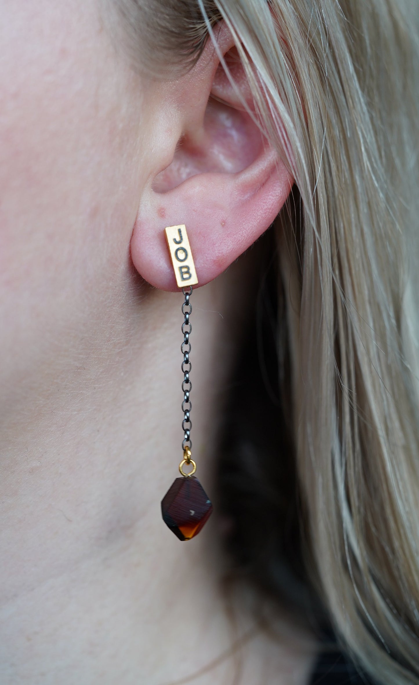 Cherry Amber Geometric Dangling Earrings in 14K Gold And Rhodium Plated Silver