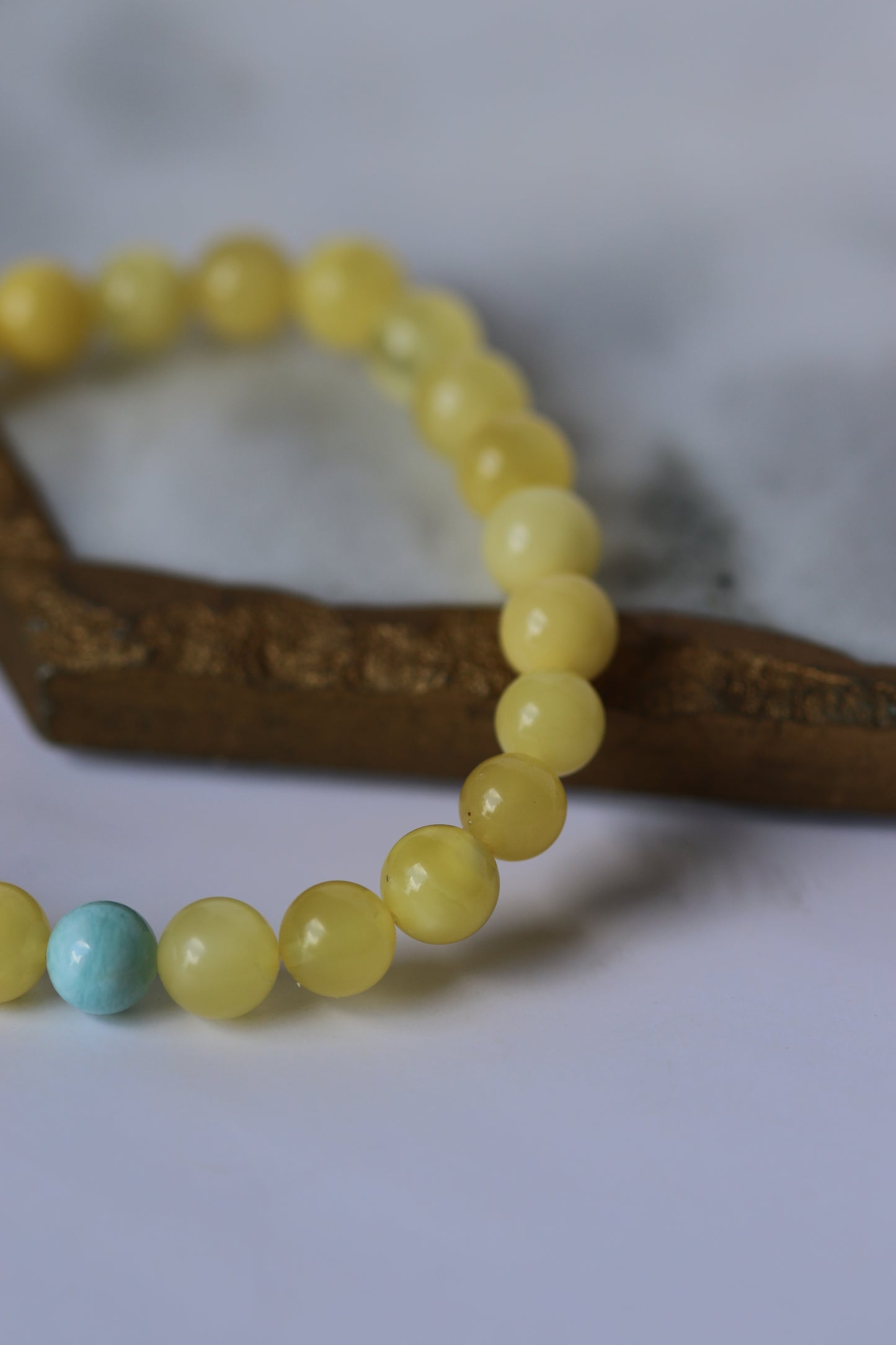 Butterscotch Amber Beaded Bracelet 7,8mm with Larimar