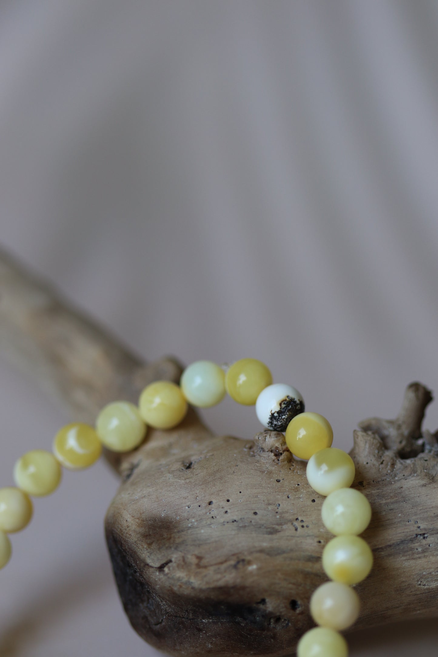 Unique Royal White Amber Beaded Bracelet with Black Inclusion
