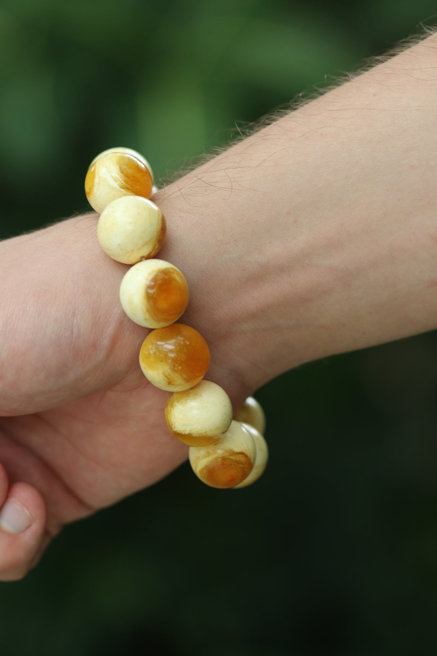 Natural Marble Amber Beaded Bracelet 18.8mm