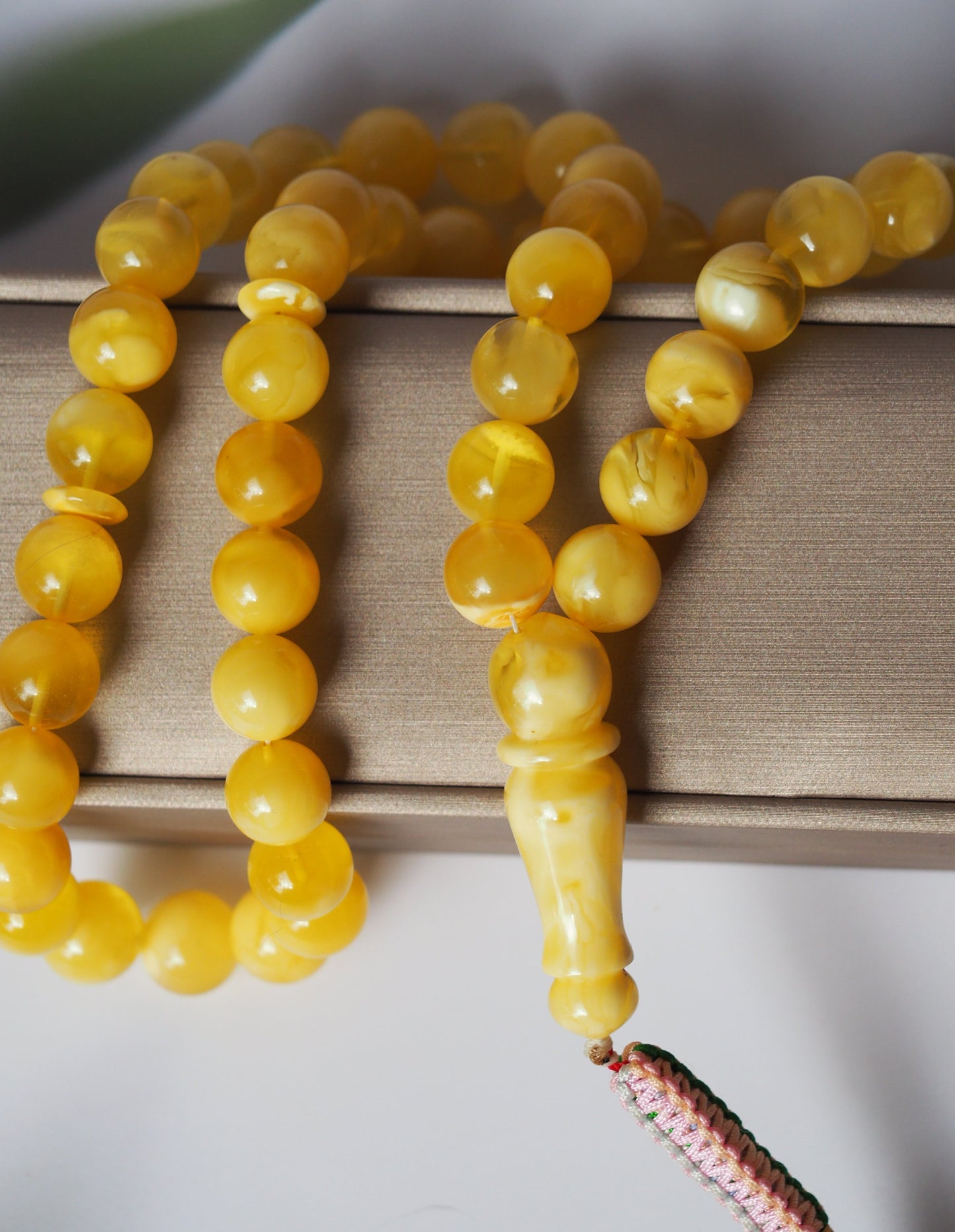 Natural Butterscotch and Royal White Amber Rosary / Misbaha with Certificate