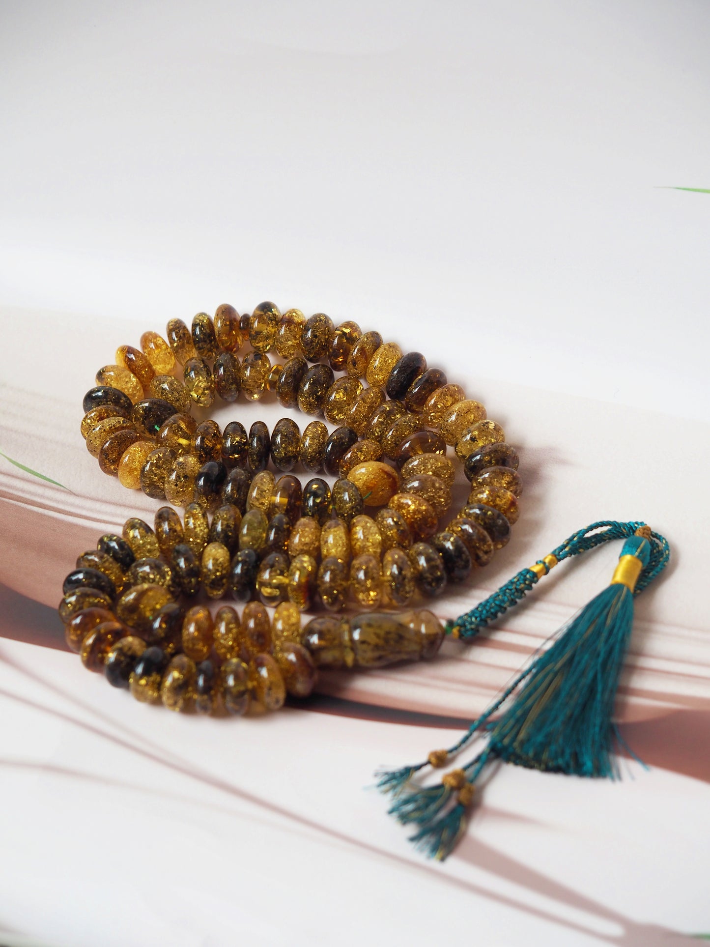 Natural Sea Green Amber with Bubbles of Air Misbah 99 Beads | Donut Shape