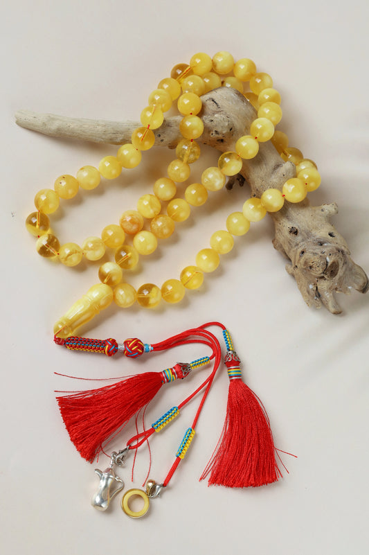 Long Half-Half Pattern Amber Misbah – 57 Beads