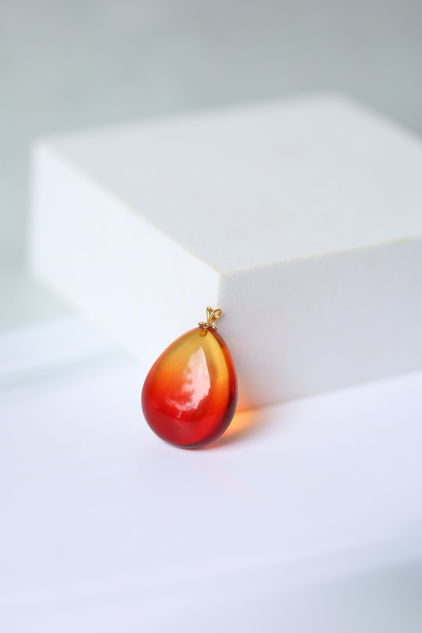 Gradient/ Ombre Red Amber Pendant with Golden Hook