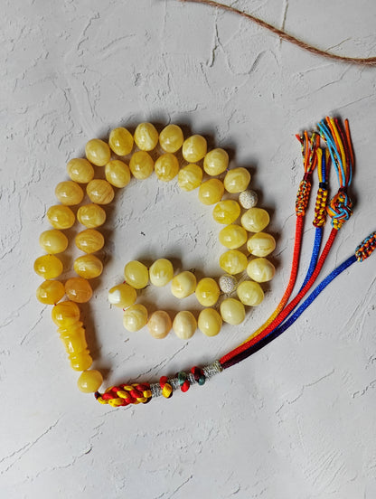 Natural Gradient Butterscotch, Royal White and Tiger Amber Istanbul Shape Misbah 40 Beads