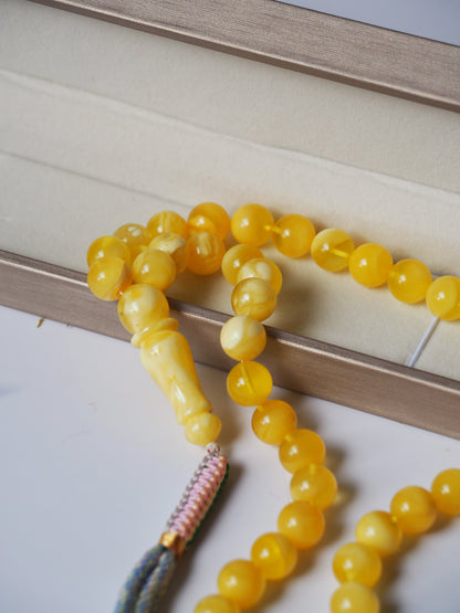 Natural Butterscotch and Royal White Amber Rosary / Misbaha with Certificate