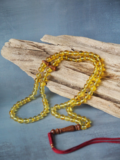 Natural Citron Amber and Kokka Wood Rosary 99 Beads