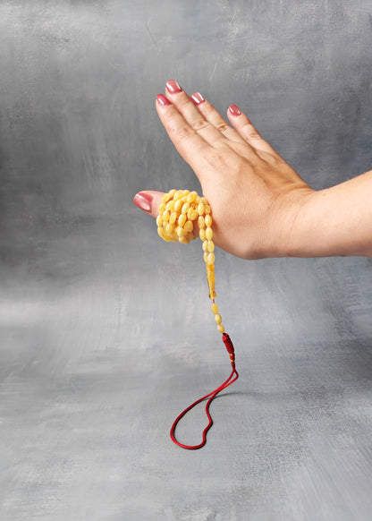 Micro Baltic Amber Rosary | 99+3 Milk Cloudy Olive Beads, Ultra Lightweight