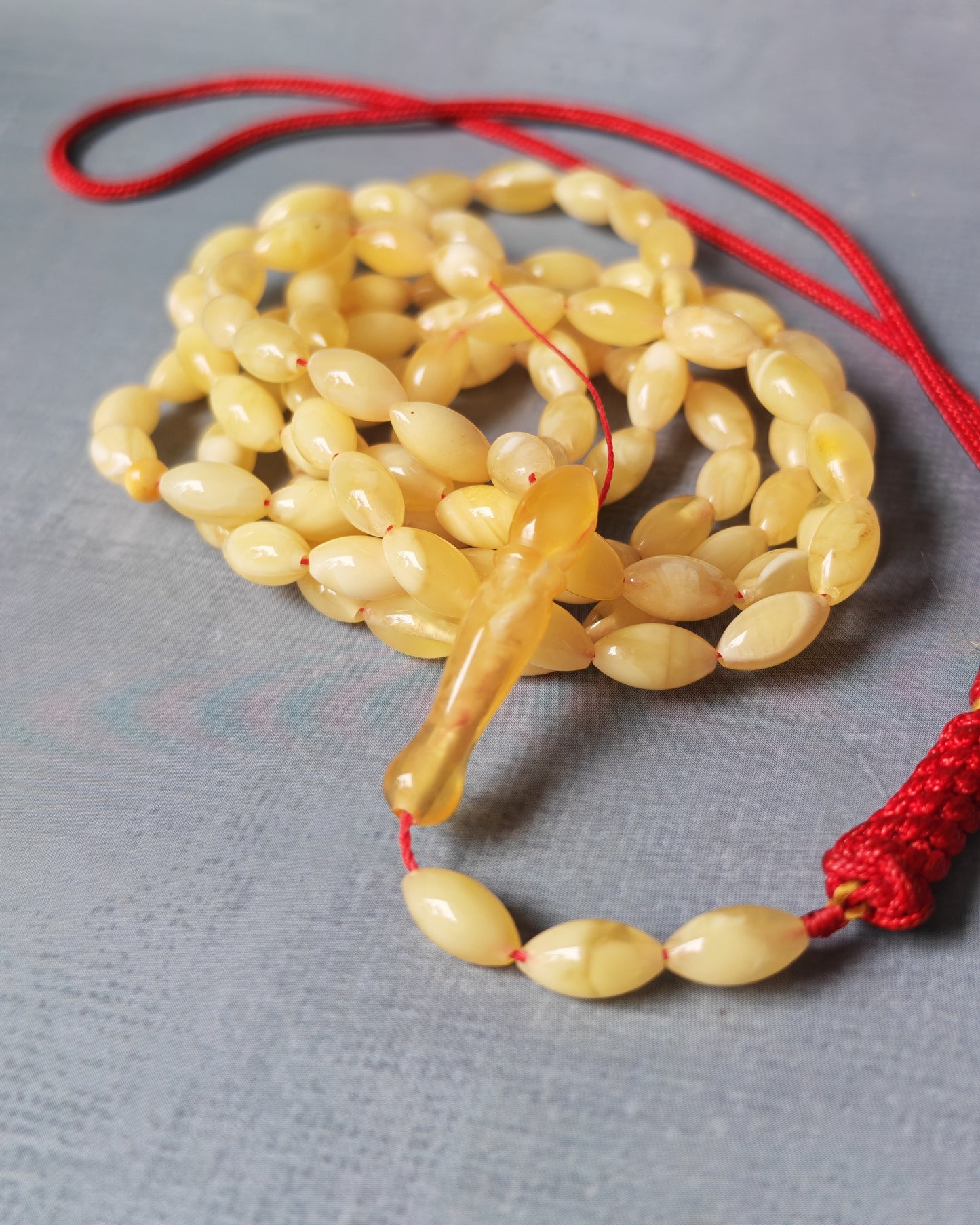 Micro Baltic Amber Rosary | 99+3 Milk Cloudy Olive Beads, Ultra Lightweight