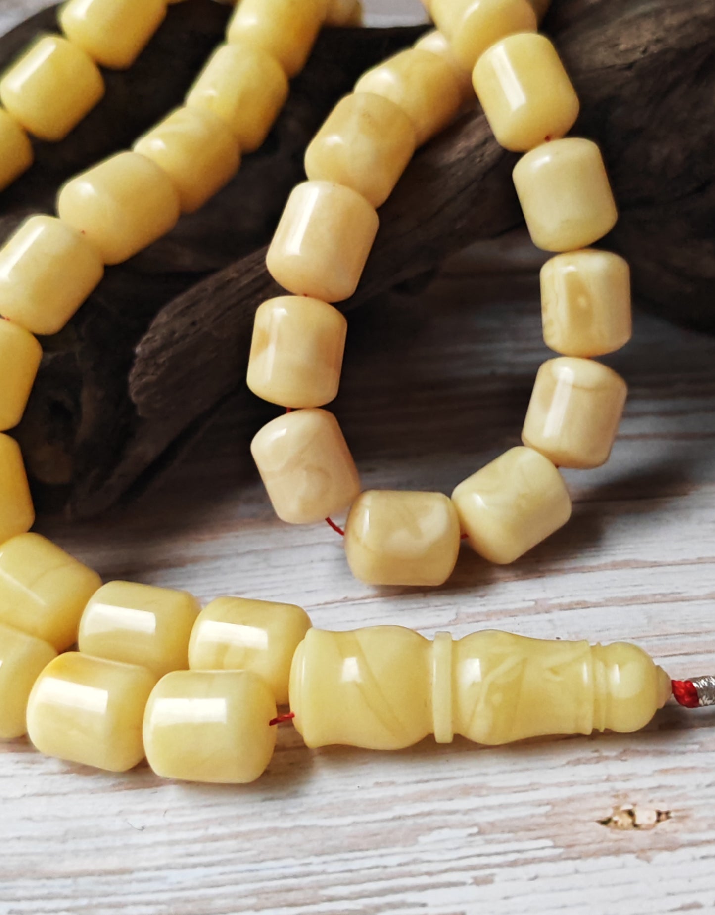 Royal White Baltic Amber Rosary | 59 Barrel Beads, 87g Collectible Piece
