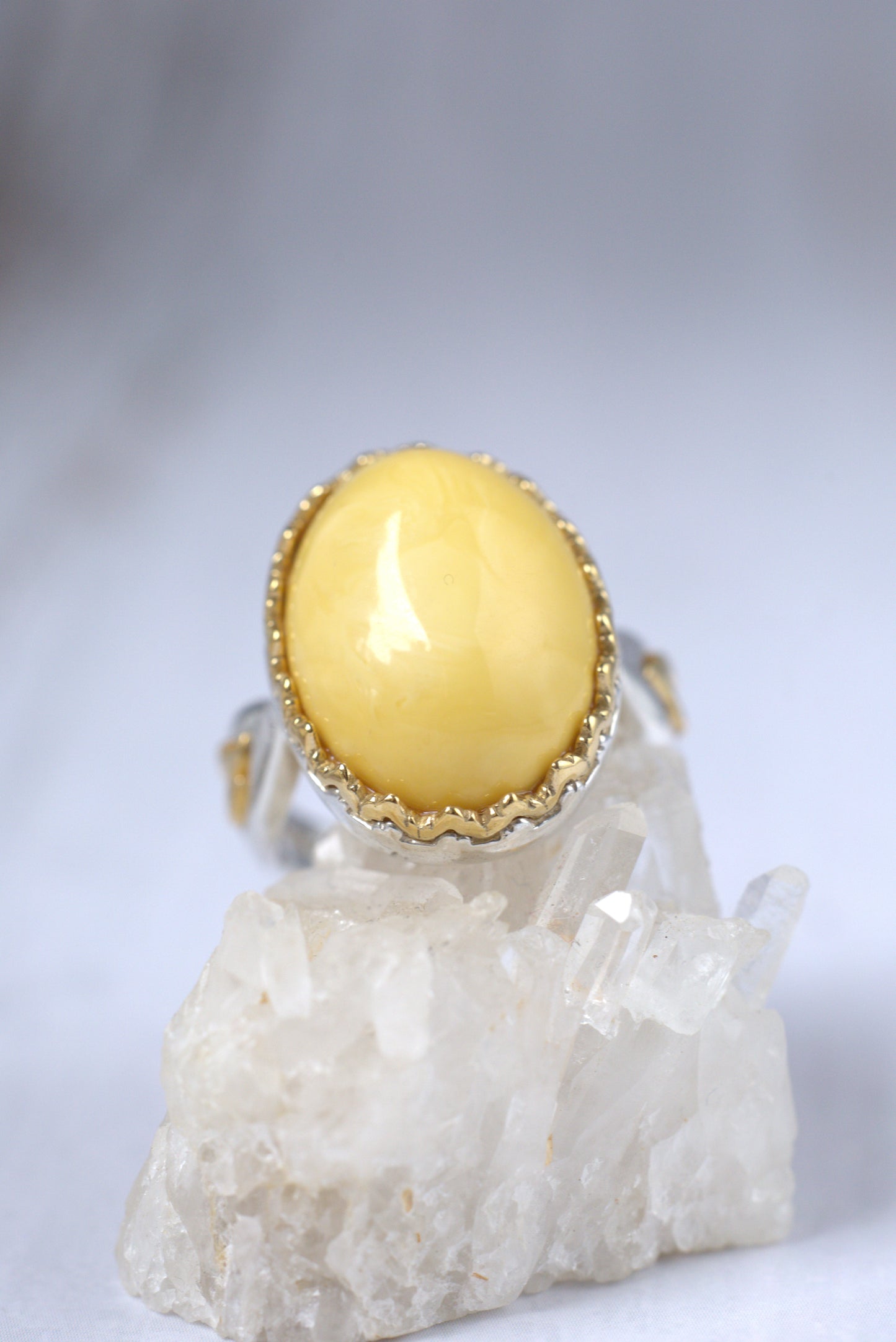 Solid Matt Butterscotch Oval Amber Ring in Silver 925
