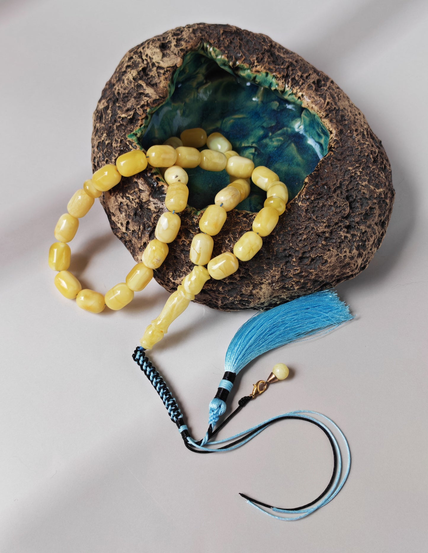 Bright Milk With Honey Inclusions Amber Rosary – 33 Barrel Beads | Unique Long Imam