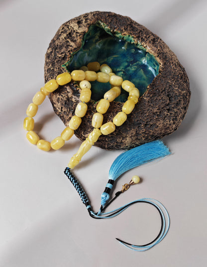 Bright Milk With Honey Inclusions Amber Rosary – 33 Barrel Beads | Unique Long Imam