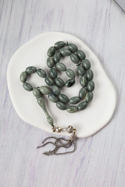 Cloudy Grey "Chernobyl" Bakelite Misbah 33 Beads