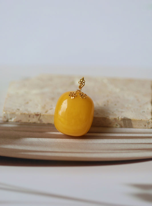 Honey Rectangular Large Amber Pendant With Gold Hook
