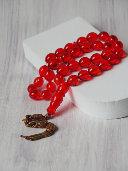Red Olive Shaped Bakelite Rosary 33 Beads