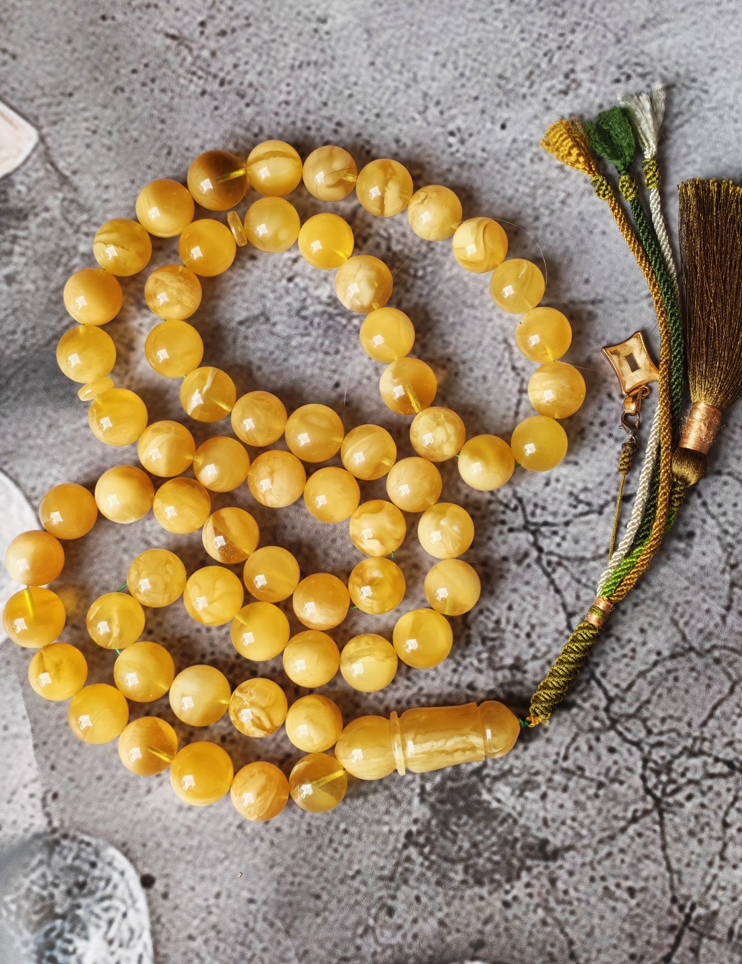 Unique Jumbo Half-Half Baltic Amber Misbah | 124g Statement Piece with Amber Pendant - 63 Beads