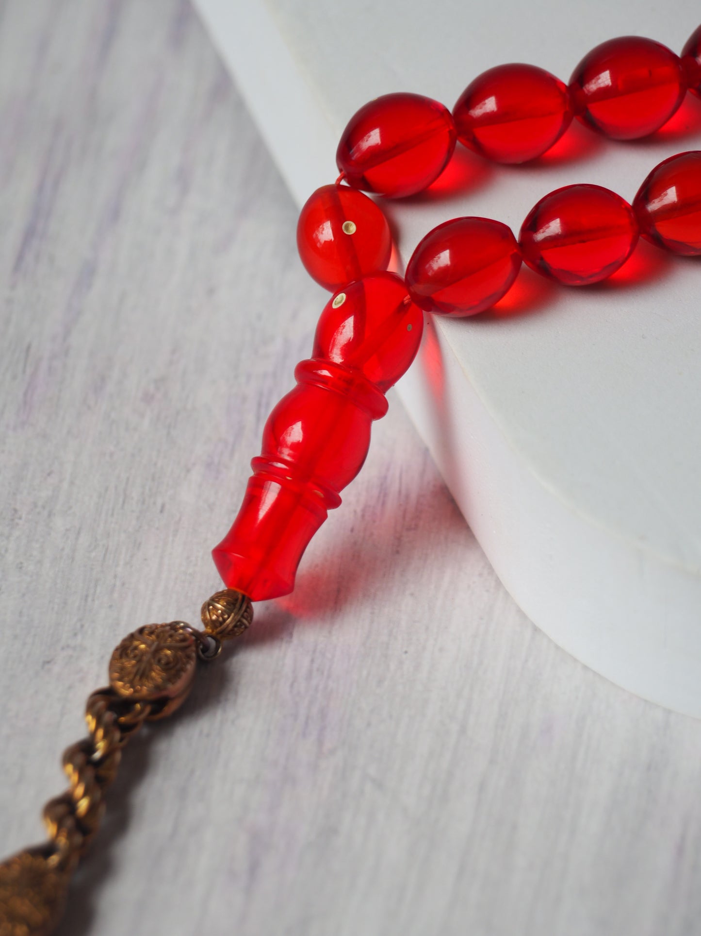 Red Olive Shaped Bakelite Rosary 33 Beads