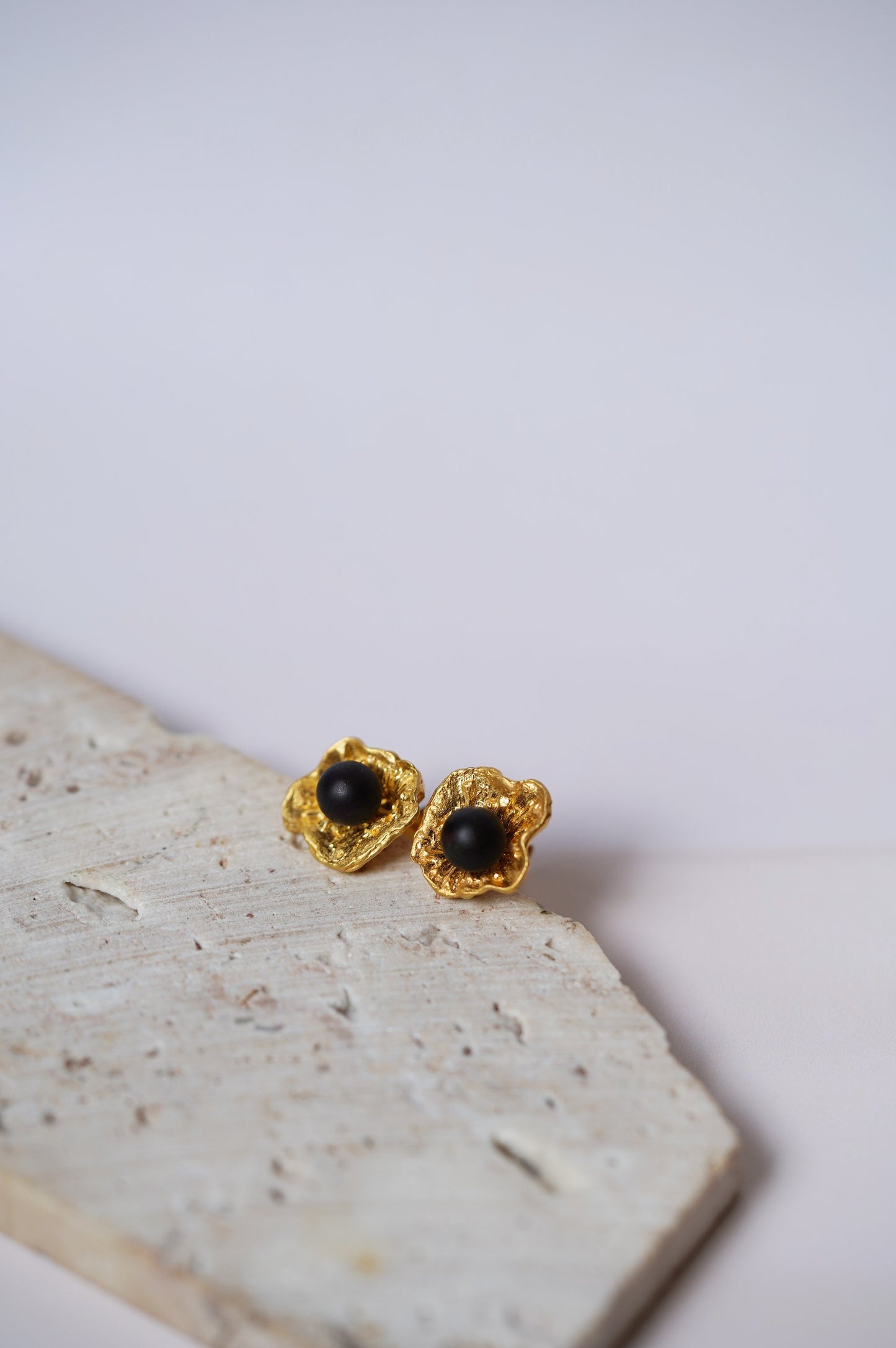 Flower Shaped Earrings with Cherry Matt Amber in Gold Plated Silver