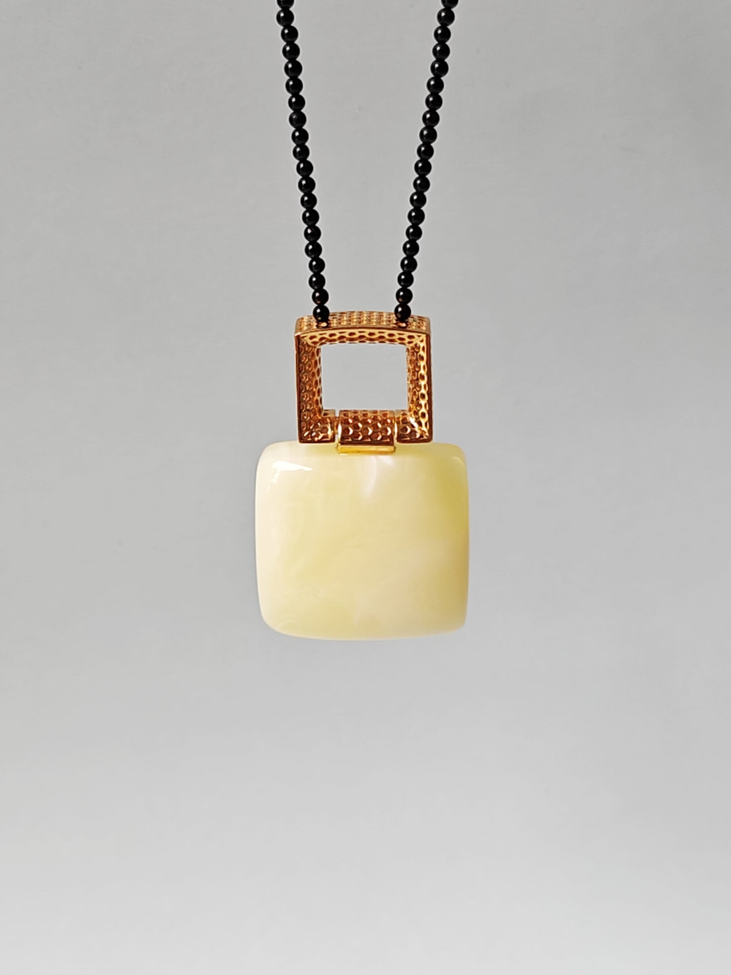 Natural Royal White Pendant With Black Onyx Necklace And Gold Plated Silver