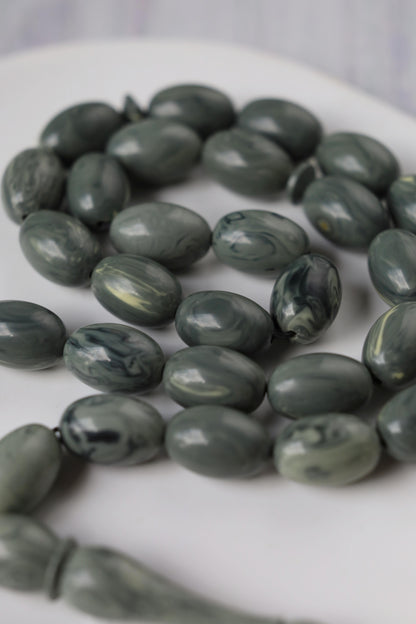 Cloudy Grey "Chernobyl" Bakelite Misbah 33 Beads