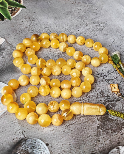 Unique Jumbo Half-Half Baltic Amber Misbah | 124g Statement Piece with Amber Pendant - 63 Beads