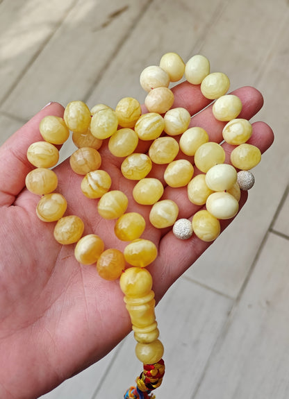 Natural Gradient Butterscotch, Royal White and Tiger Amber Istanbul Shape Misbah 40 Beads