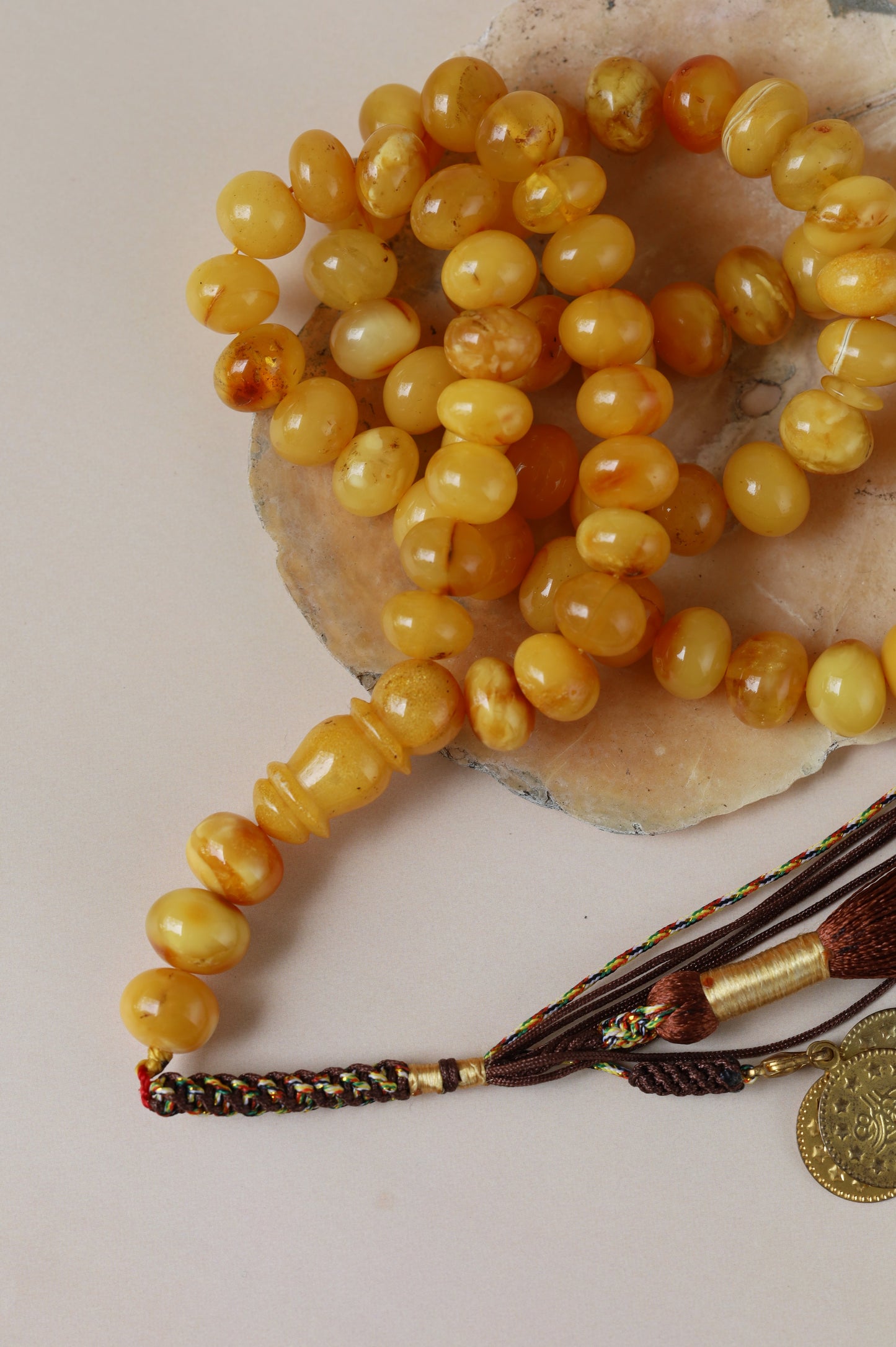Raw Aged Honey Donut Shape Baltic Amber Rosary – 66 Beads + 3 Spares