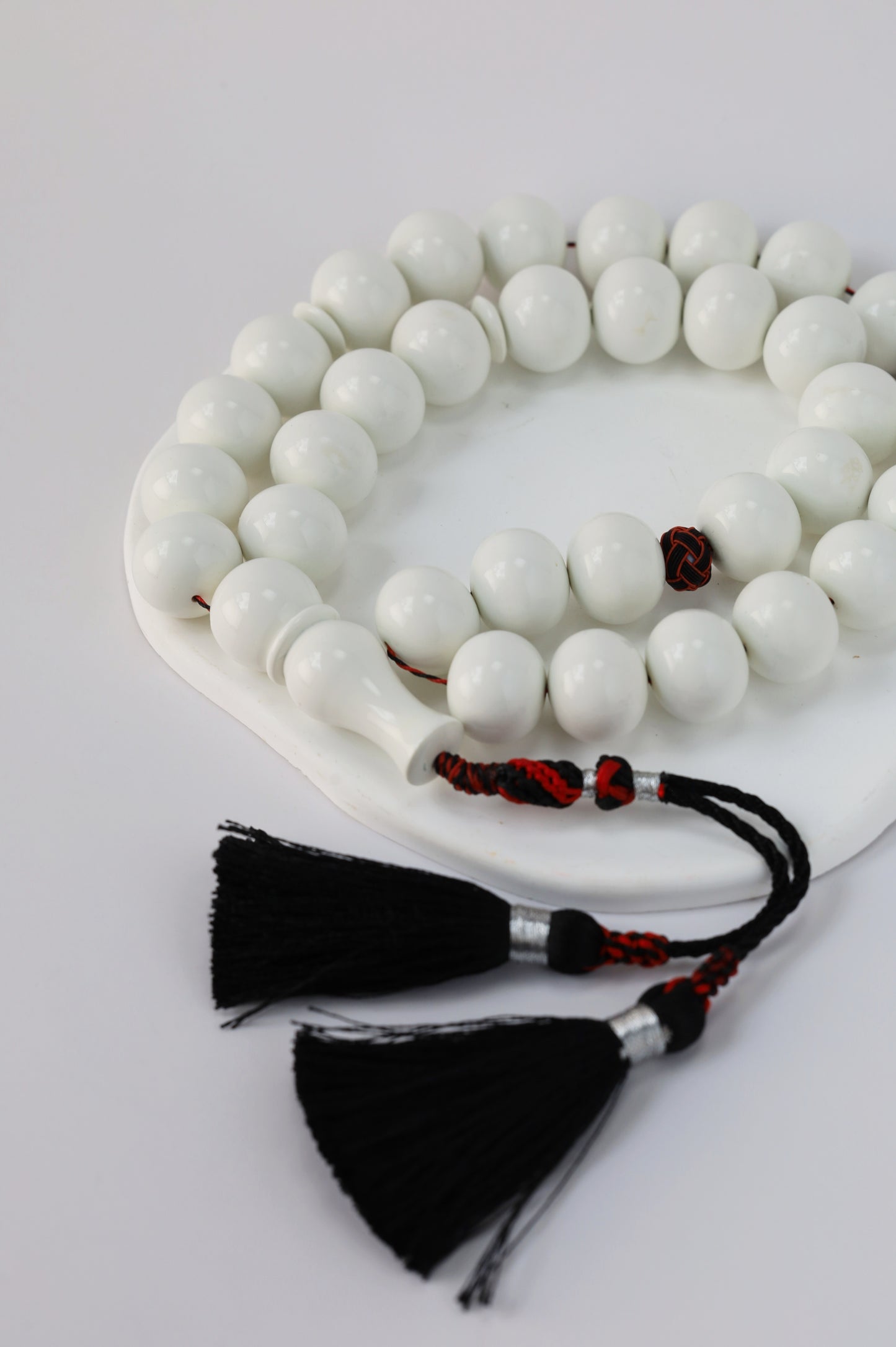Rare White French Galalith Misbah – 33 Donut Beads